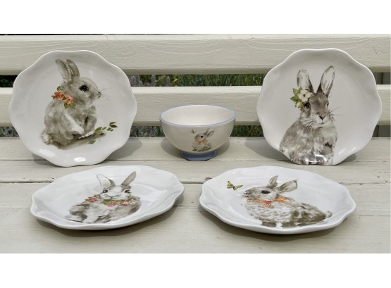 5 Pc. Ceramic Bunny Dish Set With 4 Plates & 1 Bowl From Pier 1