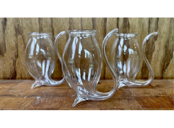 3 Hand Blown Liquor Glases With Built In Sipping Straw