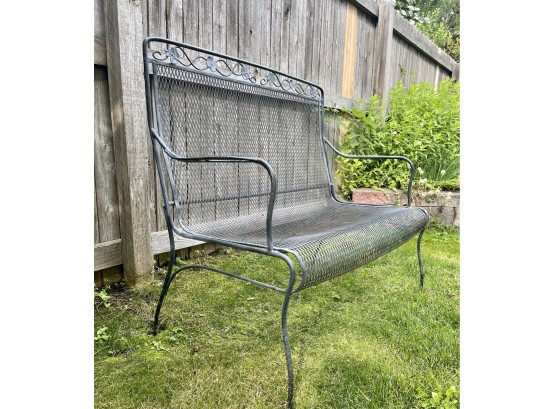 Wrought Iron Garden Bench With Floral Cushion