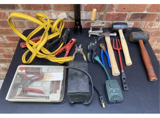 Fun Assortment Of Garage Essentials Incl. Jumper Cables, Tacker Kit By Craftsman, And More