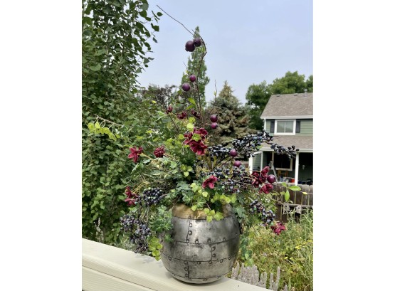 Floral Arrangement In Round Metal Pot With Rivets