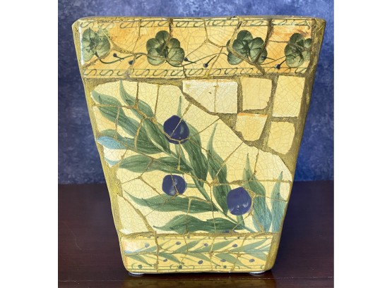 Mosaic-style Ceramic Pot With Plant Design (some Small Chips)
