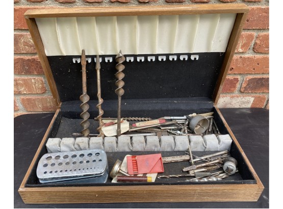 Assortment Of Drill Bits In Wooden Box