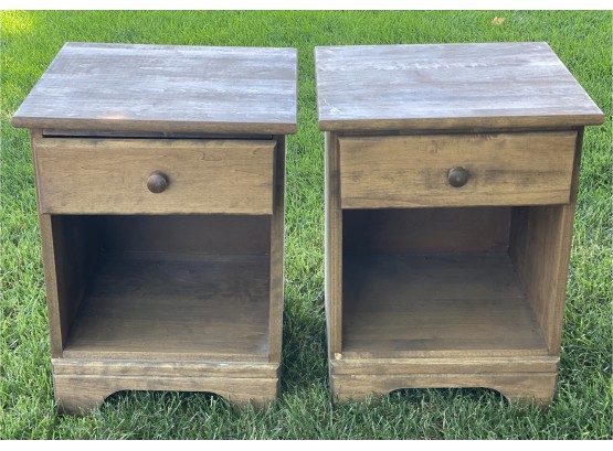 Two Pine Nightstands, Solid Wood, One Drawer
