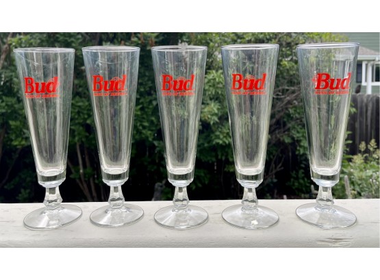 Lot Of 5 Bud King Of Beers Tall Glasses