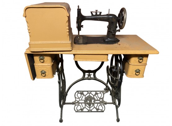 Antique Domestic Sewing Machine With Cabinet And Cover