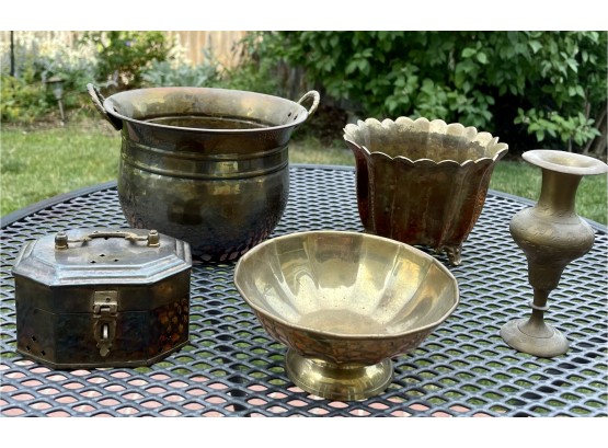 5 Pc. Solid Brass Planters & Other Decor