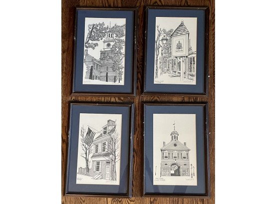 4 Pc. Ink Drawings- Old Philadelphia Signed