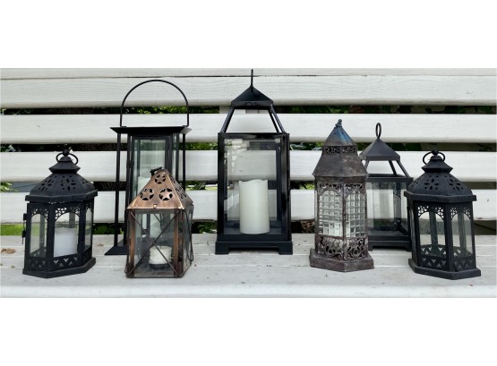 7 Pc. Lantern Lot With 1 Small Copper Lantern With Stars