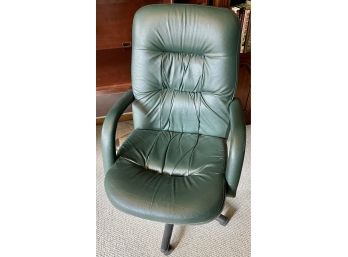Green Pleather Rolling Desk Chair (some Wear And Tear)