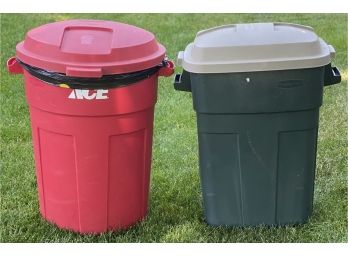 Two Rubbermaid Trash Cans W/lids