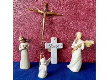 Collection Of Small Religious Figurines And Crosses