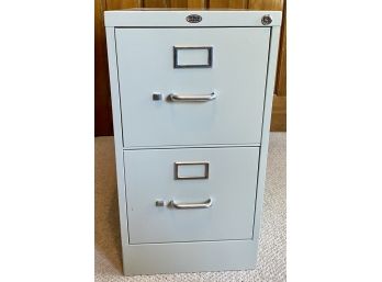 Two Drawer Beige Filing Cabinet With Handles