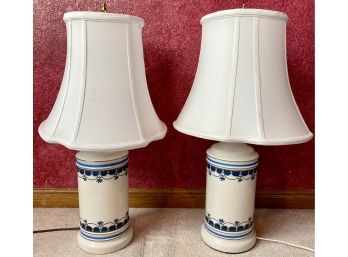 Two Pretty Blue And Cream Colored China Lamps