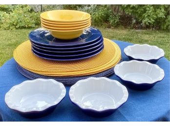 Quality Dishes Incl. Four Emile Henry France Small Bowls, Vista Portugal Dishes, And Matching Placemats Mats