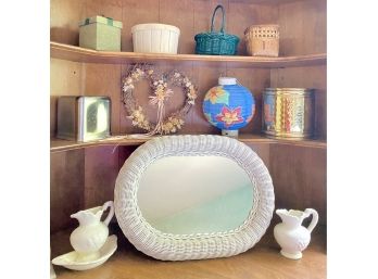 Lot Of Misc. Home Decor Incl. Mirror, Paper Globe Lantern, Baskets And More