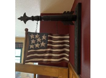 Wood Flag On Wall Holder