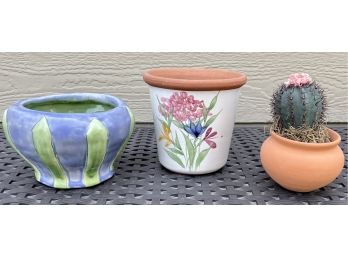3 Pc. Pottery Lot With Virginia Made Hand Painted Planter