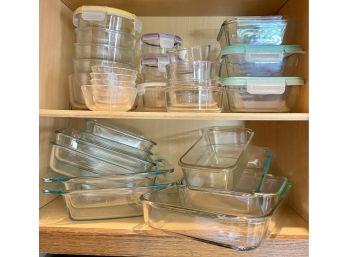 Large Lot Of Pyrex Dishes And Other Glass Food Containers