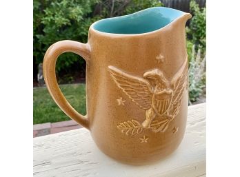 American Eagle Beige And Blue Pitcher