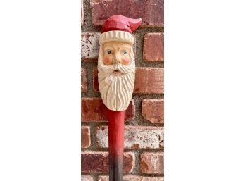 Wood Carved Walking Stick With Santa Head