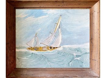 Signed Sailboat Painting In Wooden Frame