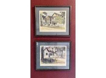 2 Pc. Wall Art-Williamsburg Scenes With Blue Mats & Wood Frames