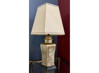 Antique Brass Hexagon Table Lamp With Linen Shade