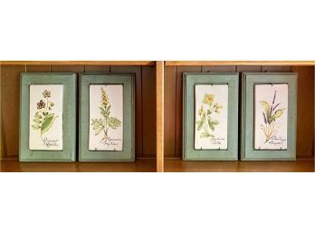 Four Matching Painted Botanical Framed Tiled Made In Italy