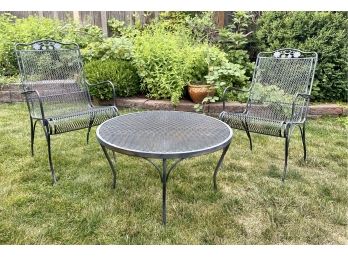 Wrought Iron 30' Round Table With 2 Chairs And Cushions