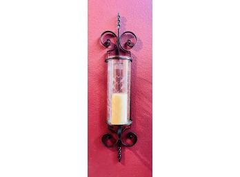 Wrought Iron Wall Sconce With Etched Glass Hurricane