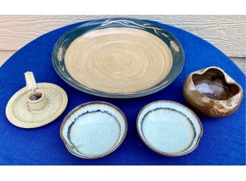 Ceramic Plates, Bowls, And Candle Stick