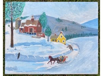 Horse And Carriage Snowy Winter Scene Painting