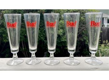 Lot Of 5 Bud King Of Beers Tall Glasses