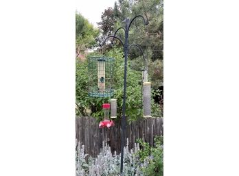 Large 4 Hook Garden Post With 5 Bird Feeders