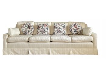 Traditional Low Arm 4 Seat Cream Striped Sofa With Accent Pillows