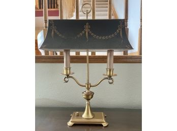 Antique Brass 2 Arm Table Lamp With Black Metal Shade