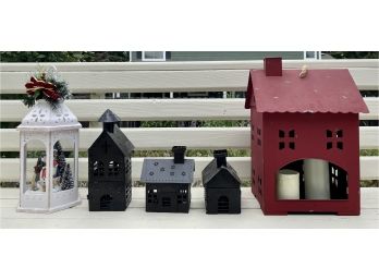Lot Of 5 Tin Houses & Lantern Christmas Decor