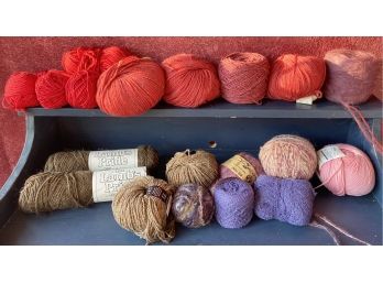 Collection Of Wool Yarn, Reds, Purples, Pinks, Browns