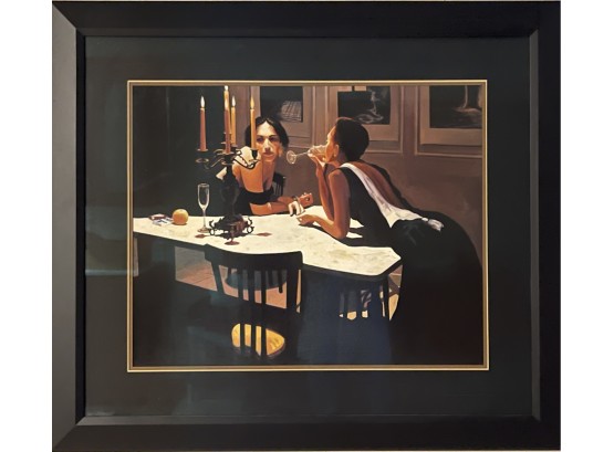 2 Women In Evening Dress At Table By Candlelight Framed Print