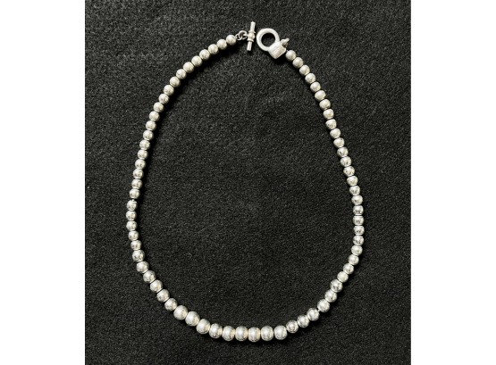Ralph Lauren Silver Tone Beaded Necklace With Toggle Clasp