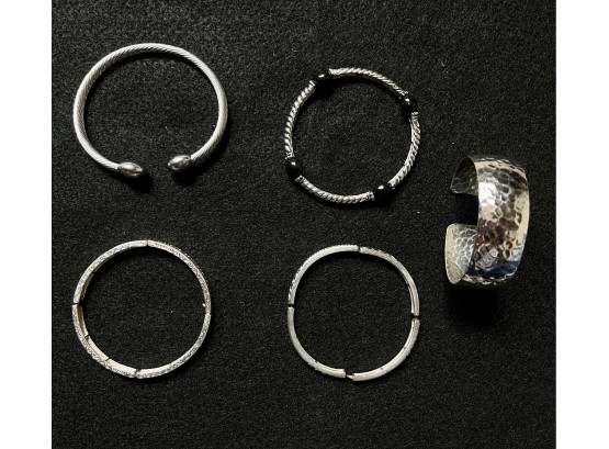 5 Silver Tone Costume Bracelets