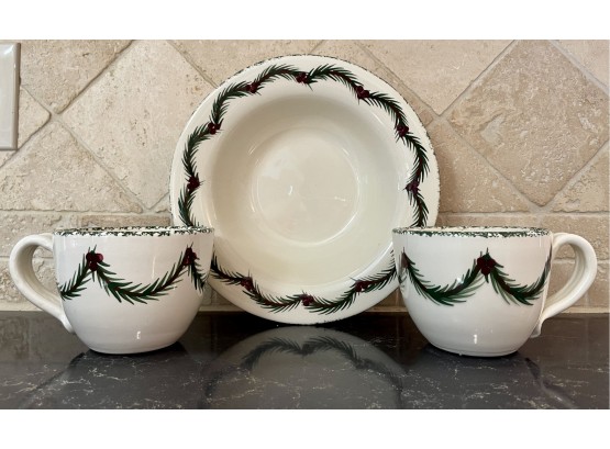Bath & Body Works Home Ceramic Mugs & Bowl With Christmas Garland Design