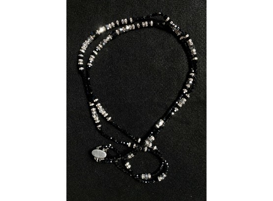 White House Black Market Jet Costume Bead Necklace With Sterling Silver Clasp