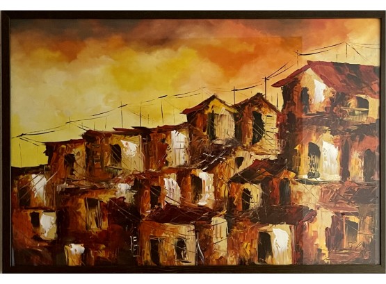 Original Oil Of Favelas- Brazil Signed With Protective Glass