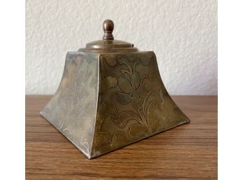 Beautiful Brass Vintage Ink Well With Embossed Floral Design