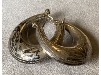 Unmarked Mexican Silver Hoop Earrings (8.57 Grams)