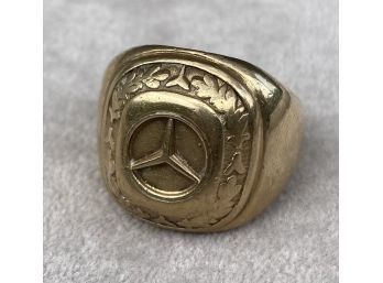 Solid 10K Mercedes Benz Emblem Signet Ring Men's- Sizeable (15.63 Grams)