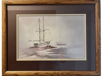 Sail Boats Print In Oak Frame