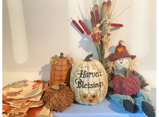 Lot Of Fall Decor Incl Faux Reeds And Place Mats